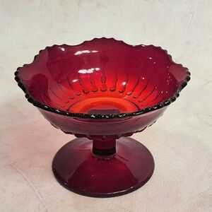 Vtg NEW MARTINSVILLE 3.5" Ruby Red Depression Footed Pedestal‎ Dish - pls read